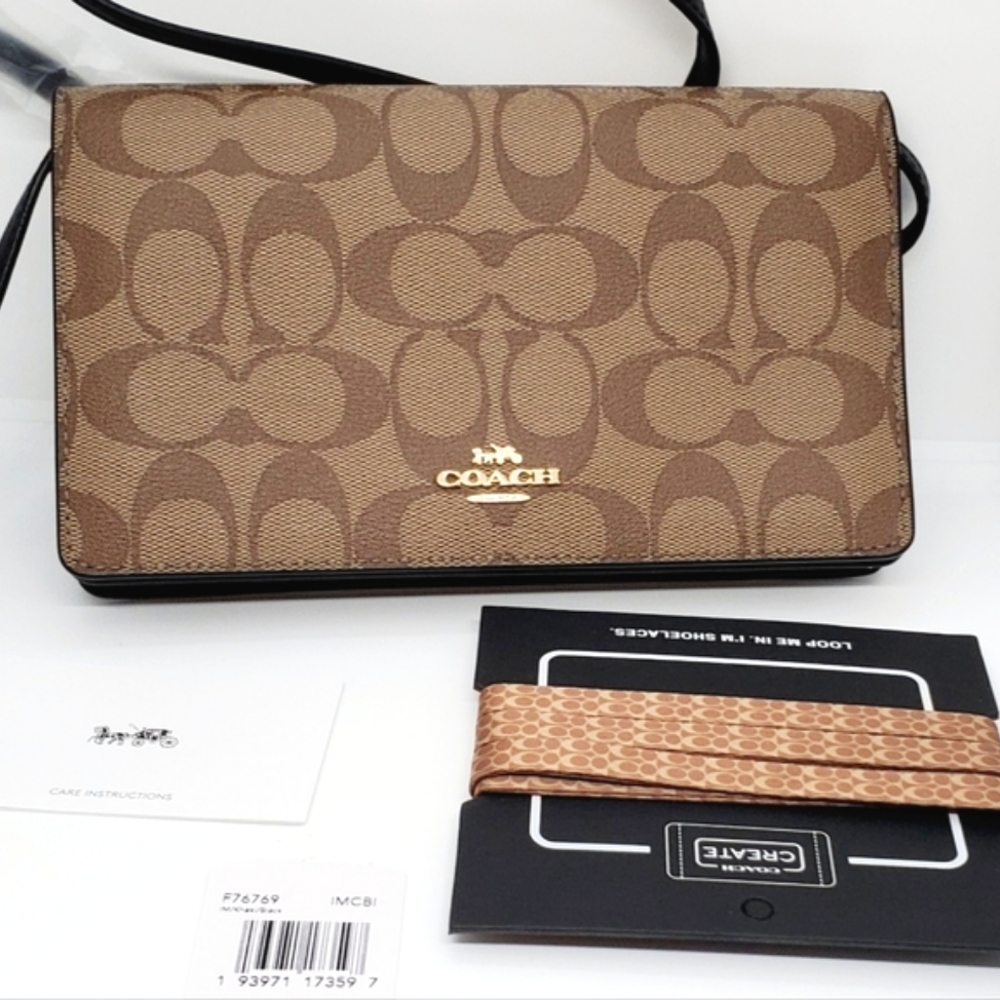 COACH Hayden Crossbody Clutch In Signature Canvas + Signature Laces Match NWT